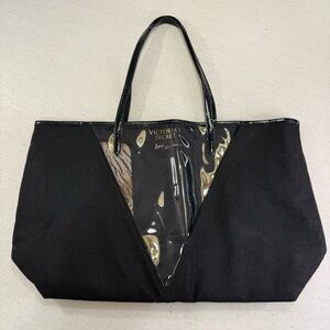 Victoria's Secret Black Tote Bag With Attached Animal Print Makeup Bag
